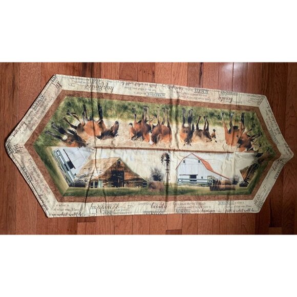 Handmade Horses Running Barn Quilted Table Runner - Picture 2 of 14